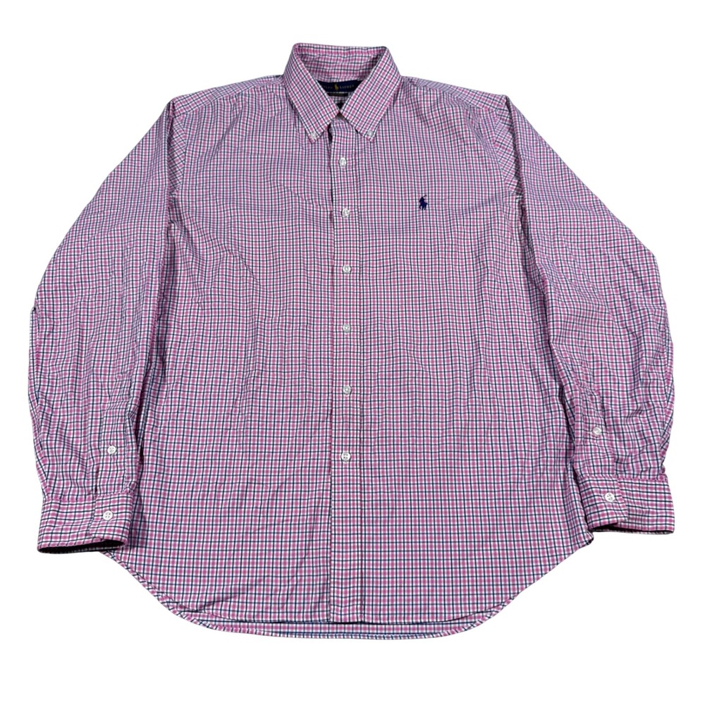 Ralph Lauren Performance Button Down Mens L Pink Gingham Check Stretch Shirt